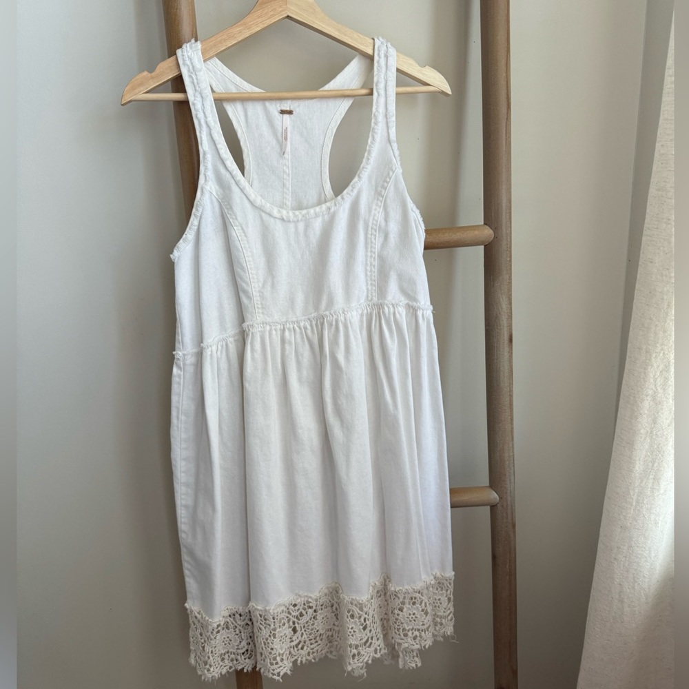 EUC Free People Linen Cotton Natural Embraided Tunic Dress XS